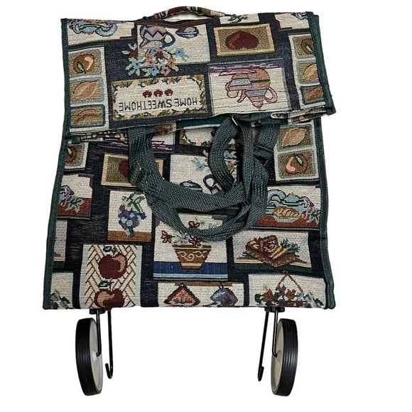 Vintage Home Sweet Home Tapestry Print Collapsible Tote Bag w/ Wheels - Picture 7 of 7
